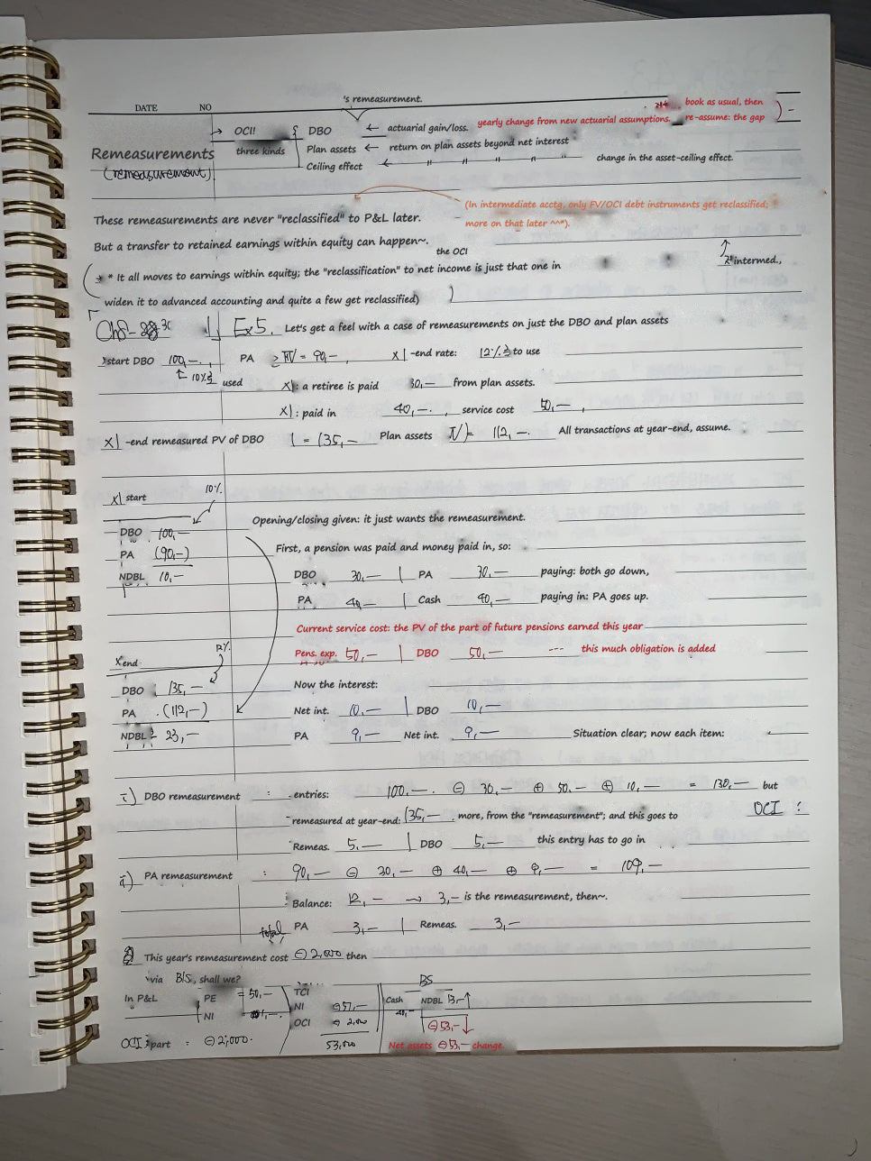 Notebook page 6: remeasurements and an exercise with T-accounts