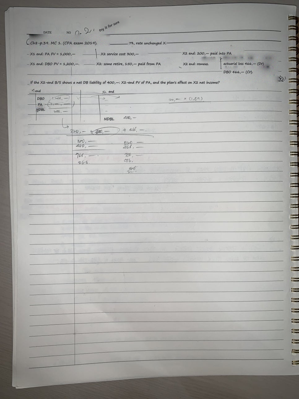 Notebook page 9: a short multiple-choice exercise