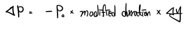 ΔP = −P0 × modified duration × Δy