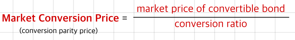 Market conversion price = market price of the convertible bond divided by the conversion ratio, also called the conversion parity price