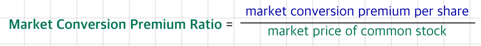 Market conversion premium ratio = market conversion premium per share divided by the market price of the common stock