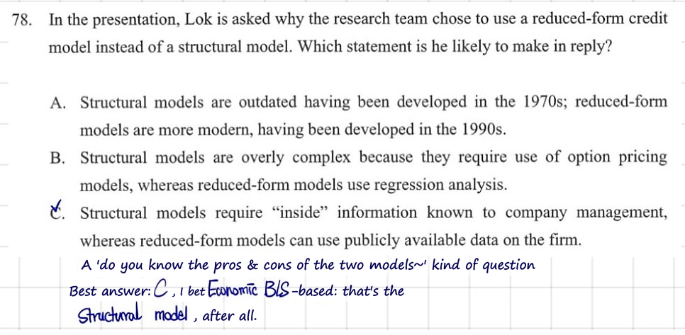 Question 78: why a reduced-form model rather than a structural model; the author picks C