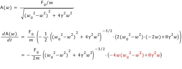Amplitude formula and derivative calculation; the source labels its frequency derivative as a time derivative and highlights the final factor in red