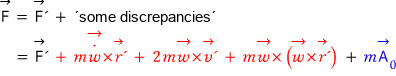 F equals F&rsquo; plus some discrepancies, written out as the sum of the extra force terms and the translation term m A0