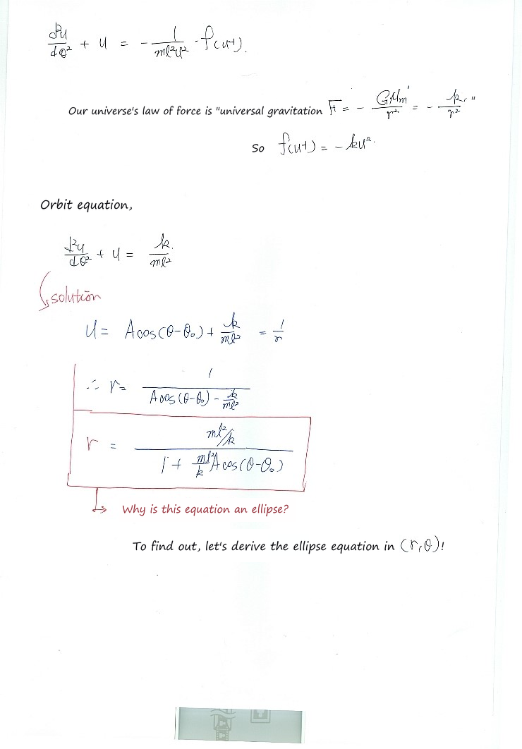 Handwritten notes on the inverse-square orbit equation and its solution