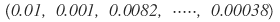 (0.01, 0.001, 0.0082, …, 0.00038)