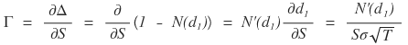 Gamma of a put, also N′(d1)/(Sσ√T)