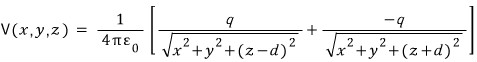 Potential above the plane: Coulomb potential of q at height d plus that of the image charge minus q at height minus d.