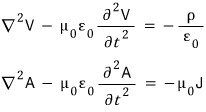 The Lorenz-gauge wave equations for V and A, with the sources rho and J