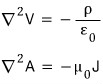 With rho and J constant in time: the Laplacian of V is minus rho over epsilon0, and the Laplacian of A is minus mu0 J