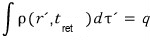 The tempting guess: the integral of rho(r′, t_ret) dτ′ equals q