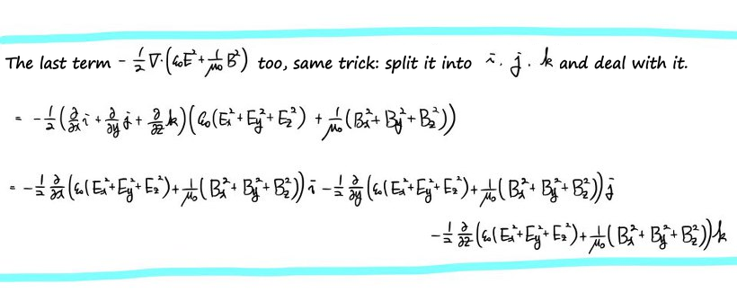 The last term, −½∇(ε0E² + B²/μ0), split into its i, j and k parts