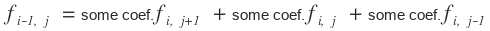 F_{i−1,j} = (some coef.) f_{i,j+1} + (some coef.) f_{i,j} + (some coef.) f_{i,j−1}
