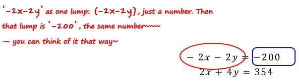 Note: treat −2x − 2y as one lump, a number equal to −200