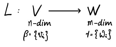 L goes from V (n-dimensional, basis beta) to W (m-dimensional, basis gamma)
