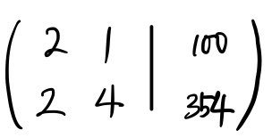 The augmented matrix of the system, with a vertical bar before the right-hand sides