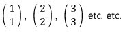 Solutions X₁ = (1, 1), (2, 2), (3, 3), and so on