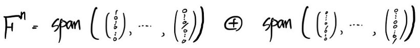 Fⁿ split as the span of one set of basis vectors ⊕ the span of another