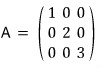 The matrix A = (1, 0, 0; 0, 2, 0; 0, 0, 3)