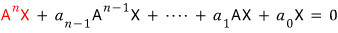 AⁿX + aₙ₋₁Aⁿ⁻¹X + ··· + a₁AX + a₀X = 0, with AⁿX in red