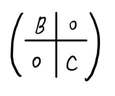 The block form A′ = (B, 0; 0, C)