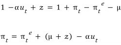 1 − αu_t + z = 1 + π_t − π^e_t − μ, so π_t = π^e_t + (μ + z) − αu_t