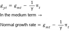 In the medium term the normal growth rate = g_mt − (1/γ)π_t, as written in the picture