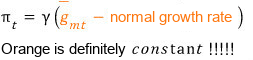 As written in the picture: π_t = γ(ḡ_mt − normal growth rate), with the orange part constant