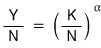 \frac{Y}{N} = \left( \frac{K}{N} \right)^{\alpha}