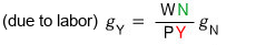 Output growth due to labor equals W N over P Y times g sub N