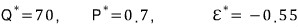 Q^{}=70, \quad P^{}=0.7, \quad E^{*}= \quad -0.55