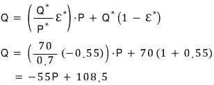 Q \quad = \quad \left( \frac{Q^{}}{P^{}}E^{} \right) \cdot P \quad + \quad Q^{}\left( 1 \quad - \quad E^{*} \right)