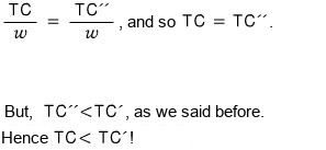 TC/w = TC&rsquo;&rsquo;/w, and so TC = TC&rsquo;&rsquo;. But TC&rsquo;&rsquo; is less than TC&rsquo;, as we said before. Hence TC is less than TC&rsquo;