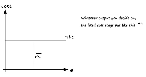 TFC as a flat line at height rK-bar. Note: whatever output you decide on, the fixed cost stays put like this ^^