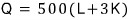 Q = 500(L + 3K)