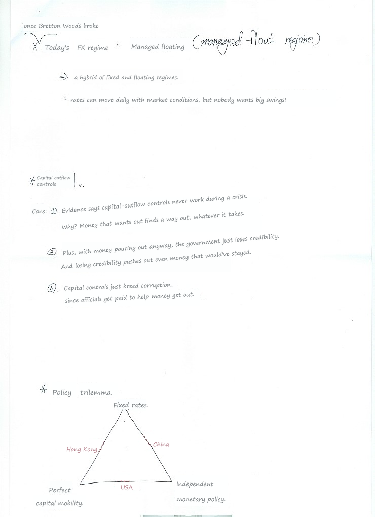 Handwritten notes on the managed float, capital controls and the policy trilemma