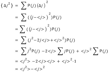 Expanding the mean squared deviation shows that it equals the mean of j squared minus the square of the mean of j.