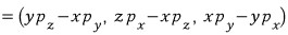 Historical component expansion of the angular-momentum cross product; the first component contains a preserved source typo corrected in the adjacent TeX