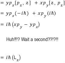Worked derivation reducing the commutator of L x and L y to i hbar L z