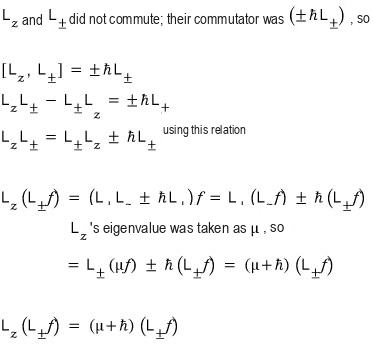 First part of the calculation showing how L z acts on L plus or L minus applied to an eigenstate