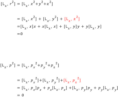 Detailed calculation showing that L z commutes with r squared and p squared