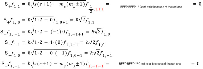 Localized evaluation of the spin-1 raising and lowering operators on all three basis states