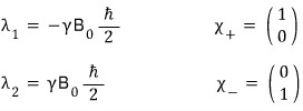 The two energy eigenvalues and the chi plus and chi minus spinors
