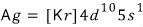 The ground-state electron configuration of silver, krypton core 4 d ten 5 s one
