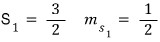Particle 1 state with s1 equals 3 over 2 and m1 equals 1 over 2