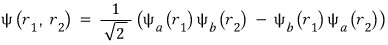 Antisymmetric state equals one over square root of two times the difference of the exchanged product states