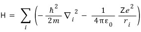 Atomic Hamiltonian summing each electron&rsquo;s kinetic energy and attraction to a nucleus of charge Z e