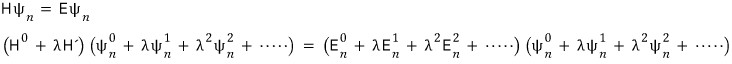 The perturbed Schrödinger equation after substituting the series for H, psi n, and E n