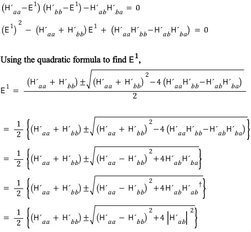 Quadratic solution for the two first-order corrections E plus 1 and E minus 1