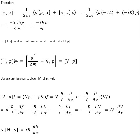 Evaluation of H comma x from p squared over two m plus V, with V comma x equal to zero